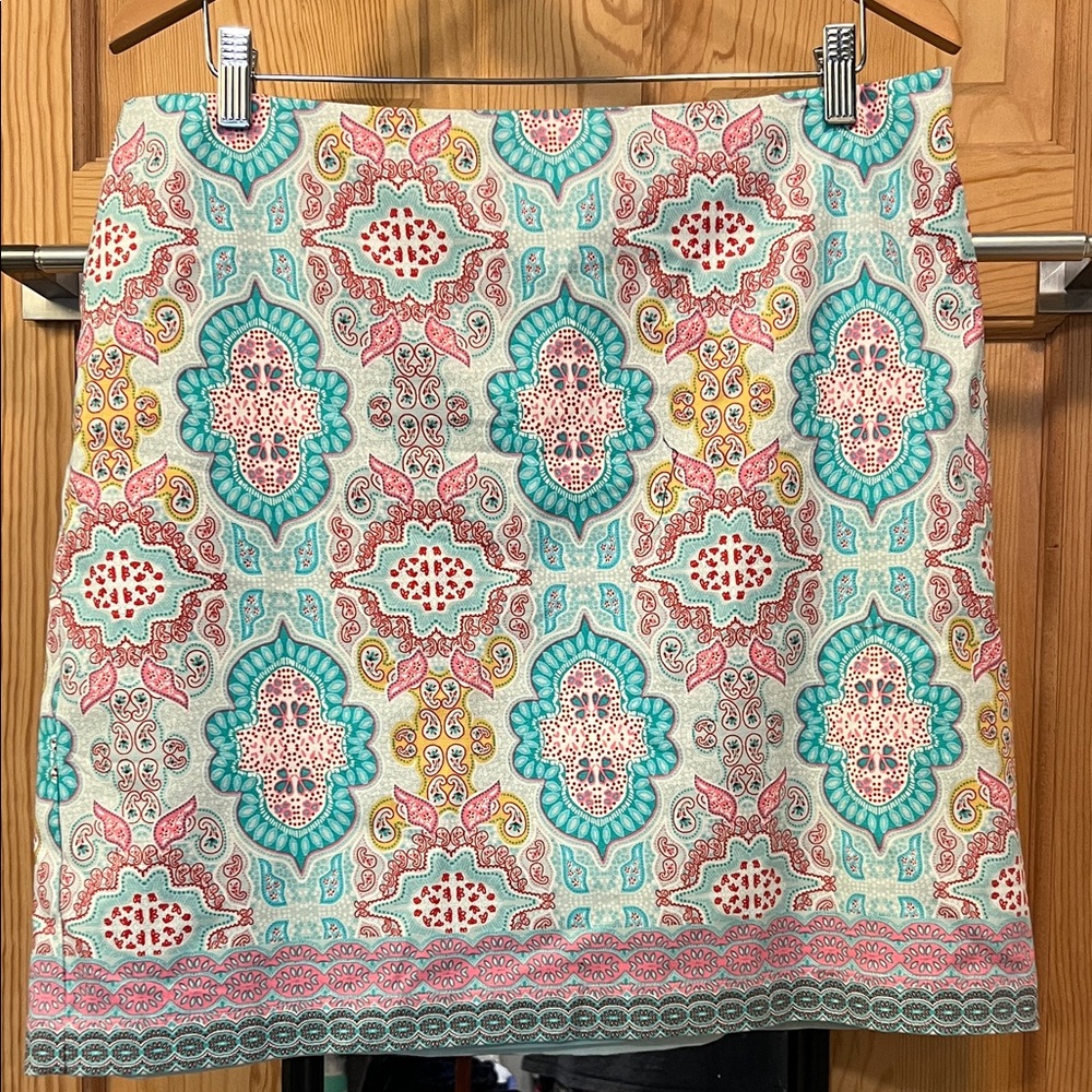 Talbots Teal and Red Patterned Mini Skirt         Sz 12